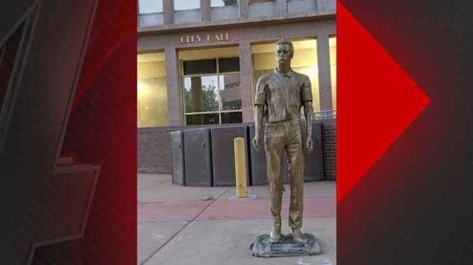 A bronze-colored statue of deceased pedophile Jefferey Epstein appeared in front of City Hall in downtown Albuquerque on Wednesday, according to local reports.