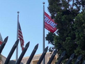 Patriots take down California flag and replace it with Trump campaign banner