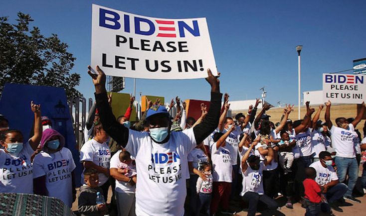 Illegals wearing Biden t shirts flood border begging to be let in
