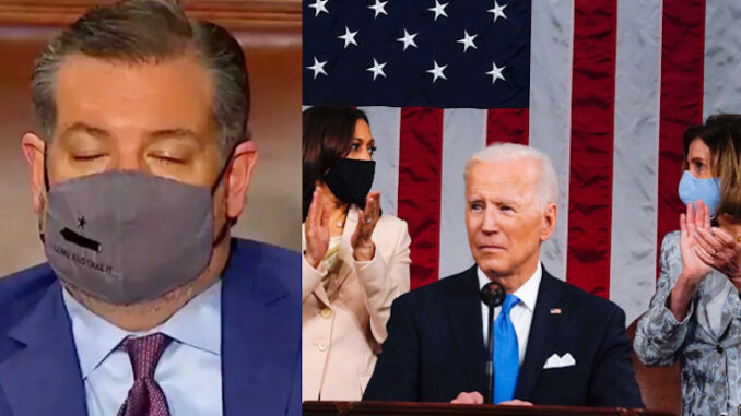 Ted Cruz falls asleep during Biden's boring speech to Congress