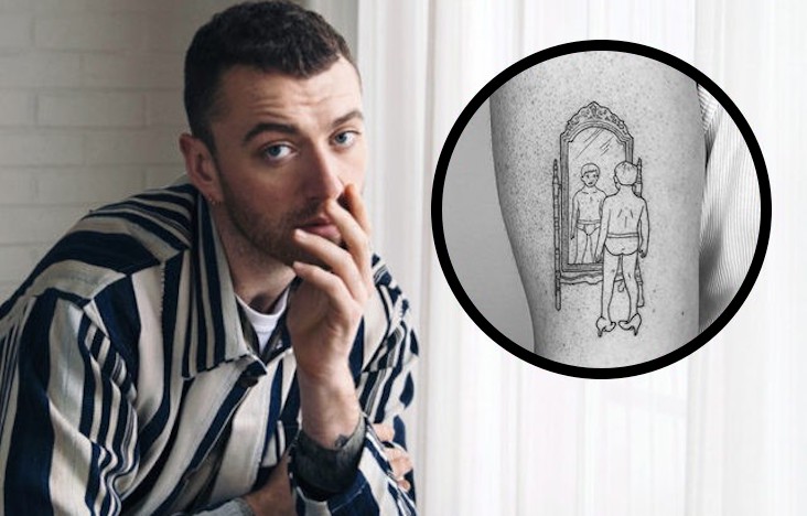 Singer Sam Smith seen with creepy tattoo featuring young boy in underwear wearing high heels