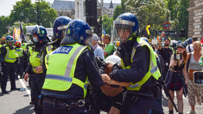 UK cops caught beating anti-lockdown protestor black and blue on so-called Freedom Day