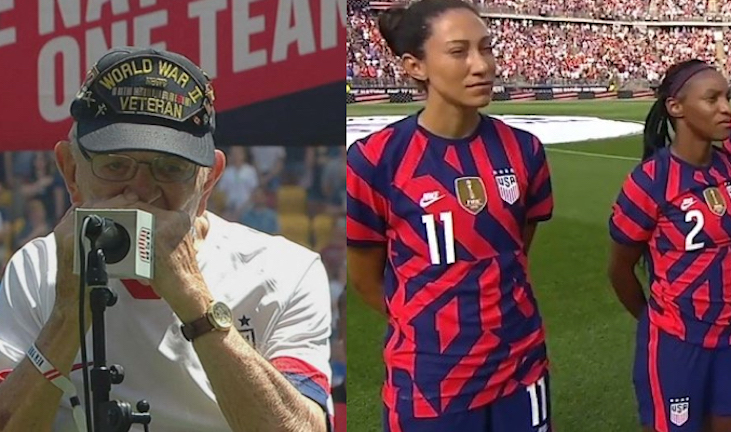 The U.S. Soccer teams denies that the video shows any players disrespecting World War II veteran Pete DuPré and posted a video of players, including Megan Rapinoe, greeting him and signing a ball.