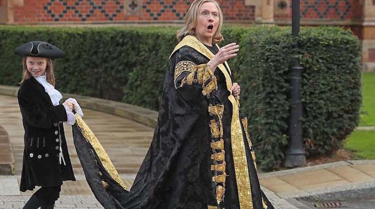 Hillary Clinton was left visibly shaken up during a visit to Queen's University Belfast on Friday, where she was shouted down by an angry crowd.