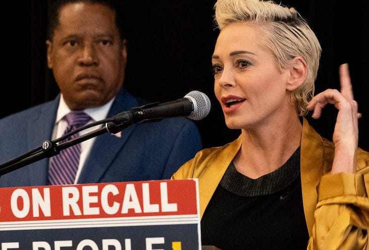 Rose McGowan endorses Larry Elder for California Governor - slams Newsom's for aiding Harvey Weinstein