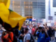 Protestors demonstrate against vaccine mandate outside New York Times HQ