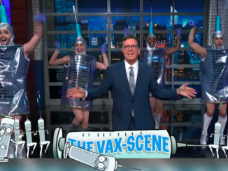 Stephen Colbert dances like a performing monkey for Big Pharma