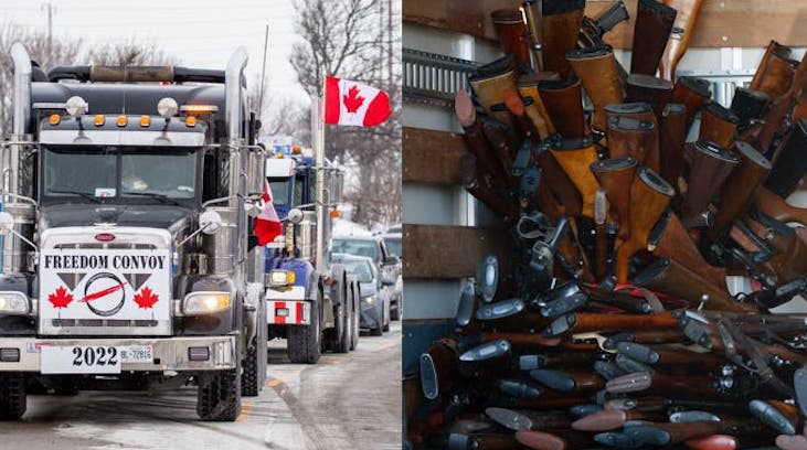 A truckload of 3500 guns and magazines was stolen Sunday morning in Peterborough, Ontario according to police reports.