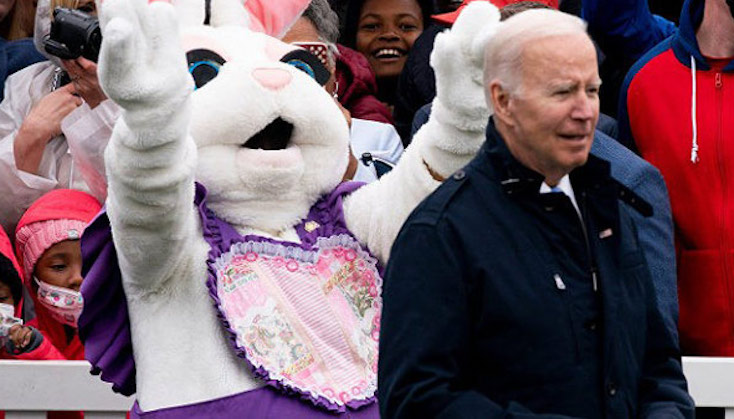 President Joe Biden acts gormless as crowd chant 'let's go brandon' during easter event