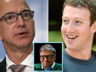 Mark Zuckerberg, Bill Gates, and Jeff Bezos producing artificial breast milk