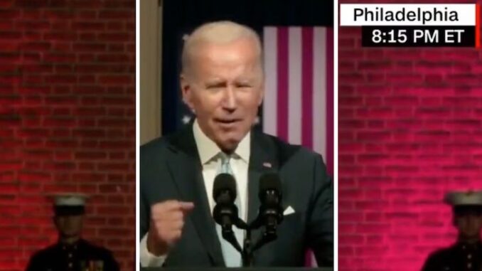 CNN caught doctoring Biden's blood-red background during his satanic speech