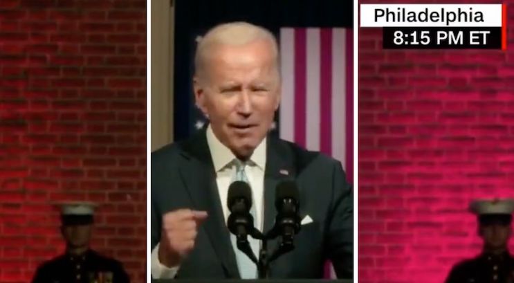 CNN caught doctoring Biden's blood-red background during his satanic speech