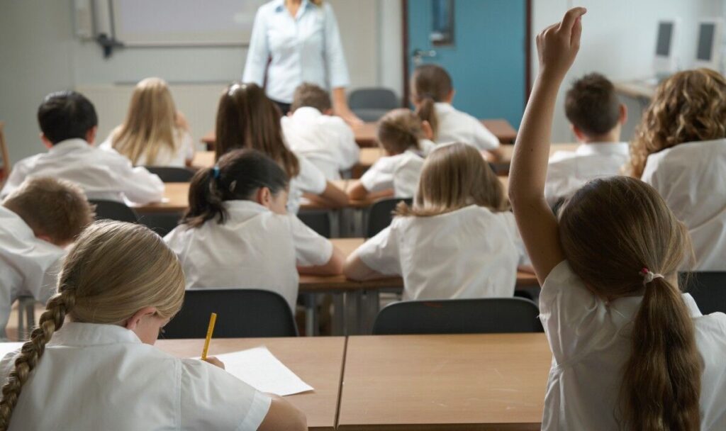 primary school pupils and teacher