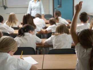 primary school pupils and teacher