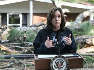 Kamala Harris blames conspiracy theorists for failed Hurricane Helene efforts.
