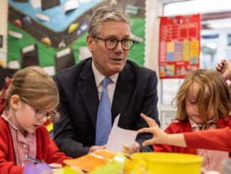 UK PM with school children