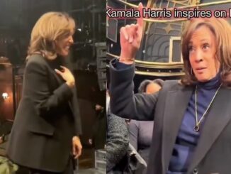 Drunk Kamala slurs through speech on Broadway stage.