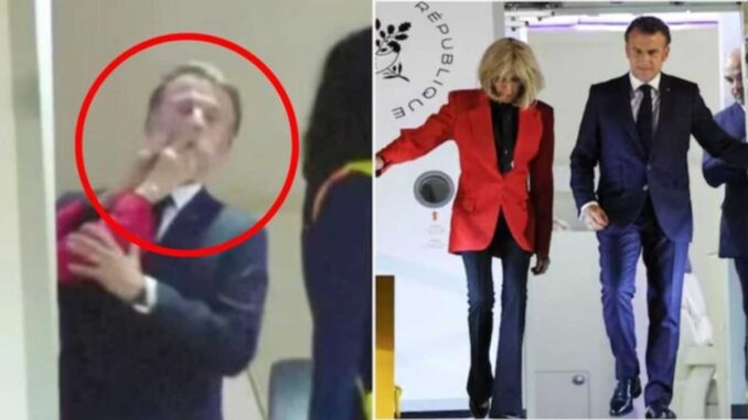 Macron and his wife moment-before-getting-off-the-plane-in-Vietnam Macron and wife Brigitte