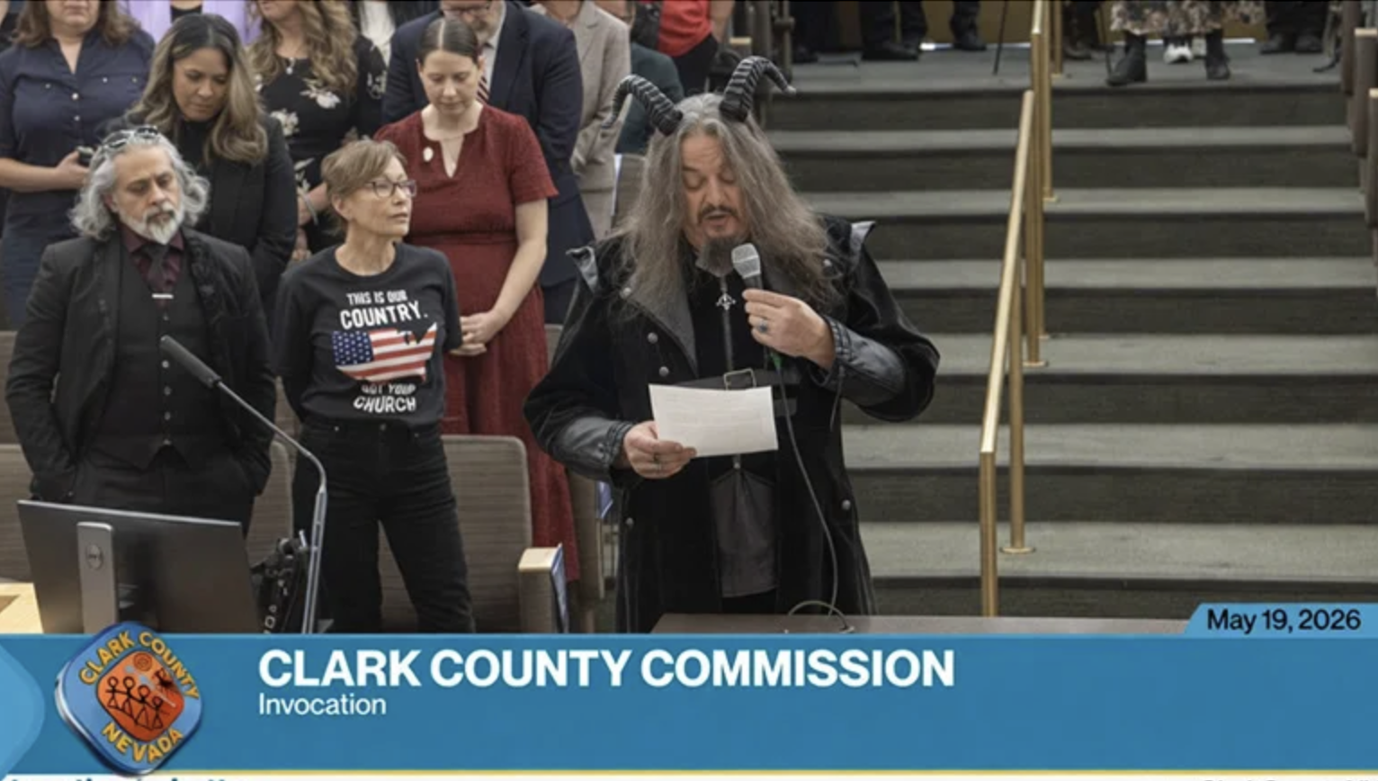 Satanic Priest in Devil Horns Delivers “Hail Satan” Invocation at Democrat-Led Las Vegas Commission Meeting