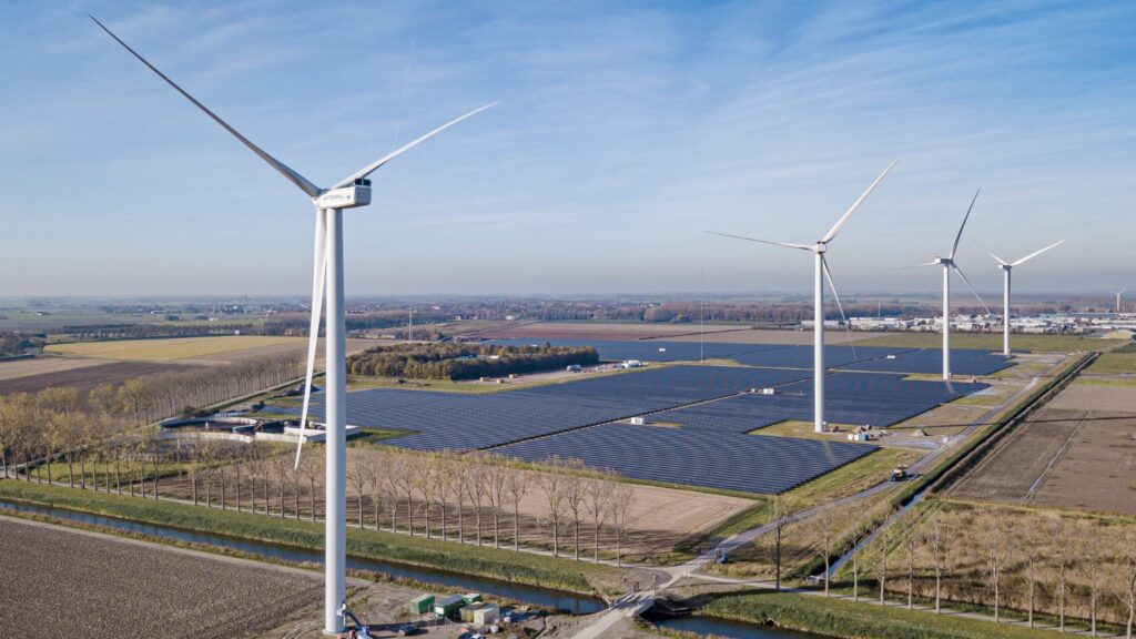 Wind turbines solar farms