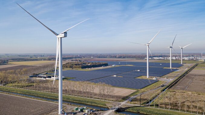 Wind turbines solar farms